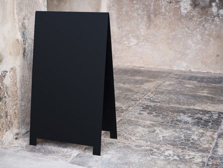 Mock up Black metal sign stand Restaurant Shop Bar cafe の写真素材
