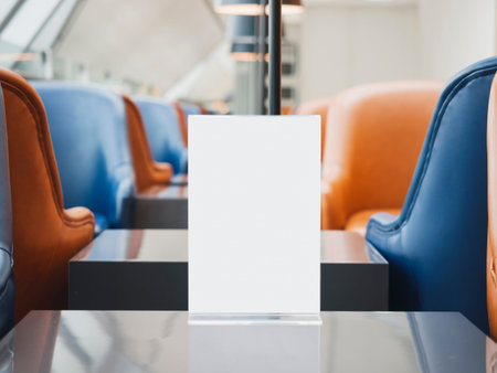 Mock up Blank Menu frame on Table  Interior Restaurant cafe with seats