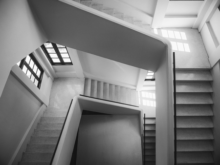 Architecture details Staircase with window frame Building hall way Black and whiteの写真素材