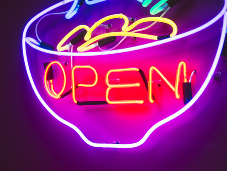 Open sign colourful neon light Restaurant Bar Signage decorationの写真素材
