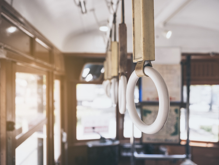 Handrails on tram Vintage style transportationの写真素材