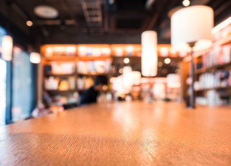 Table top counter Blur people Bar Bookshelf background