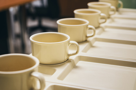 Coffee Break Catering set cup and plate on Tableの写真素材