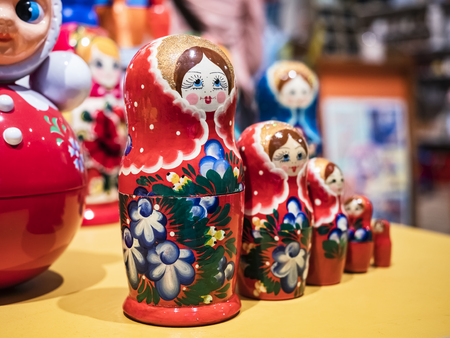 Russian doll Colourful Craft painted dolls souvenir sell in shopの写真素材
