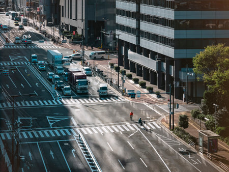 OSAKA, JAPAN - APR 18, 2017 : Osaka city street Car transportation Business district