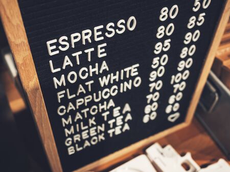 Cafe menu Coffee shop drinking menu on board Hipster decorationの写真素材