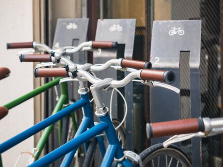 Bicycle parking Sign stand Public outdoor parkの写真素材