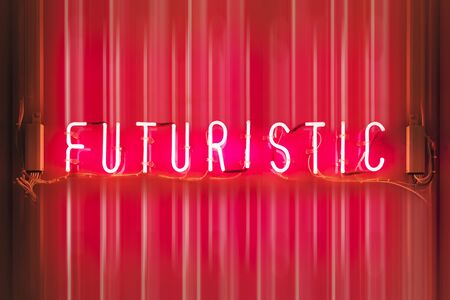 Neon sign font Futuristic glow light pink colour Technology backgroundの写真素材