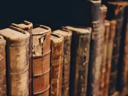 Old ancient Books on Bookshelf History book Vintage collectionの写真素材