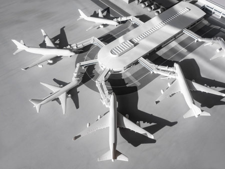 Airport terminal with aircraft on runway Transportation Model scale public building 