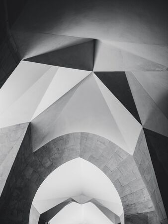 Architecture details Geometric wall Polygon texture graphic Art background Black and whiteの写真素材