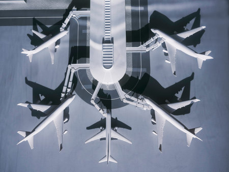 Airport terminal with aircraft on runway Transportation Model scale public building 