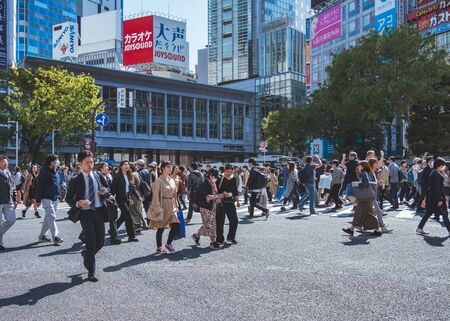 Shibuya Crossing street Crowd with People Business district Tokyo Japan. TOKYO, JAPAN - APR 15, 2019のeditorial素材