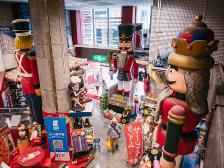 OKINAWA, JAPAN - SEP 1, 2019 : Okinawa  Souvenir shop Interior decoration with doll Figure with...