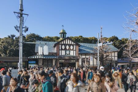 TOKYO, JAPAN - JAN 27, 2013 : Harajuku station Tokyo meeting point Crowd people walking Japan landmarkのeditorial素材