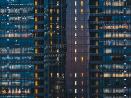 Architecture exterior Modern Office building lighting Energy efficiency concept
