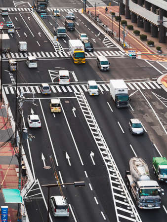 OSAKA, JAPAN - APR 17, 2017 : Osaka city street lane with cars traffic Transportation Japan capital cityのeditorial素材