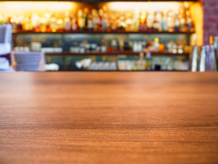 Table top counter Bar shelf Cafe Restaurant Blur backgroundの写真素材