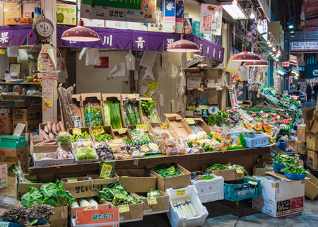 Omicho Market Vegetables fresh food Product display Kanazawa Japan KANAZAWA, JAPAN - APR 12, 2017 :のeditorial素材