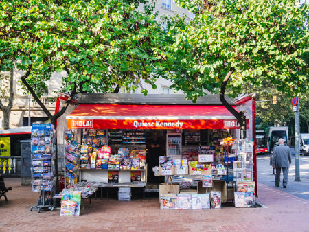 Shop Kiosk street vendor shop in Barcelona Spain Europe Lifestyle SPAIN, BARCELONA - OCT 23, 2018のeditorial素材