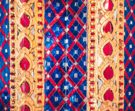 Colorful tiles pattern Mosaic Temple details Architecture Bangkok Thailand