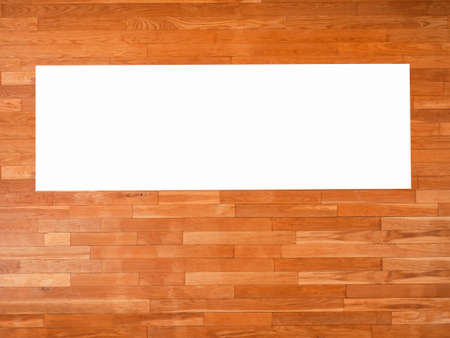 Mockup Banner Blank horizontal Poster on wooden wallの写真素材