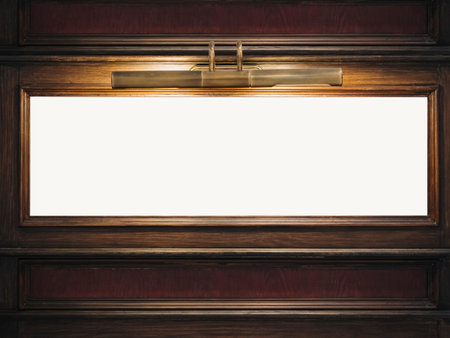 Wooden frame Blank sign with spotlight Room Interior signage Classic styleの写真素材