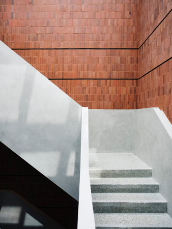 Cement stairs with Brick tile wall Architecture detail sunlight shade