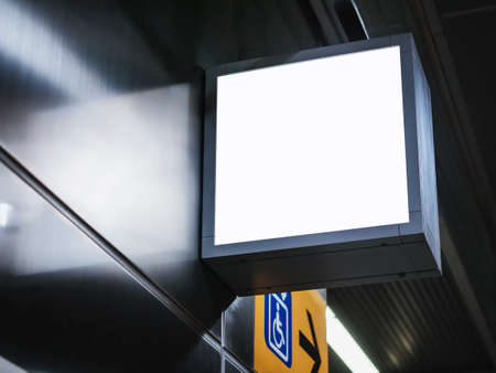 Signboard Mock up square Sign logo indoor buildingの写真素材