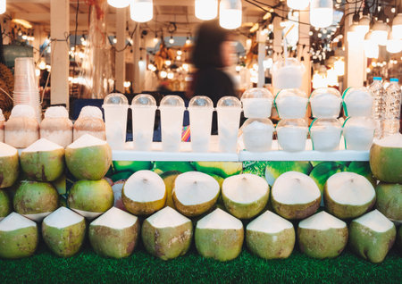 Coconut Juice Street food Thailand cold drink Asian fruit stall summer season