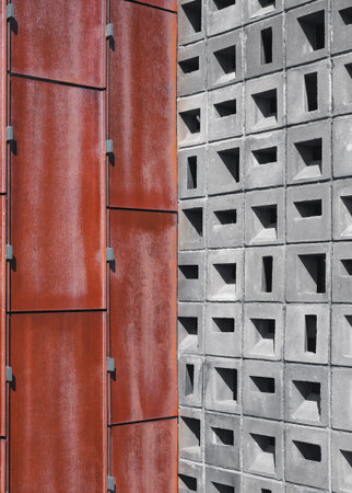 Concrete block geometric pattern with Metal wall Architecture details material