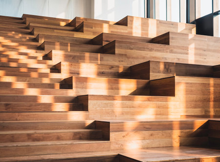 Wooden stair step Interior design Geometric pattern Architecture detailsの写真素材
