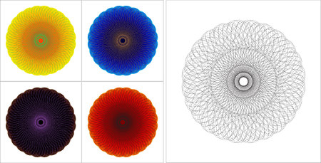 spirograph or geometric circles different colors isolated on white backgroundのイラスト素材