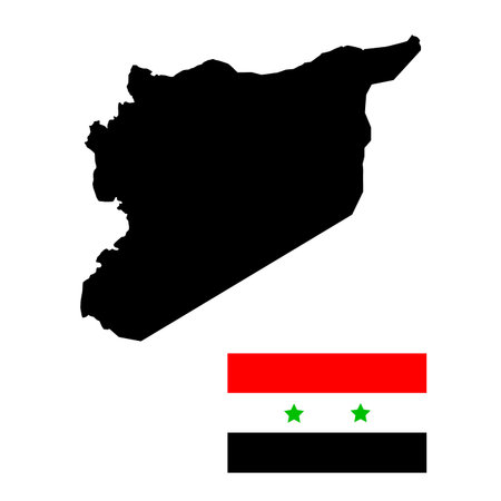 Syrian map including: map with reflection, map in flag colors, glossy and normal flag of Syria.のイラスト素材