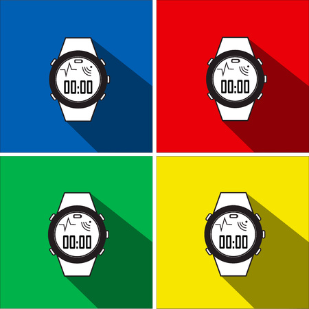 stopwatch flat icons. Four colors background. blue red green yellowのイラスト素材