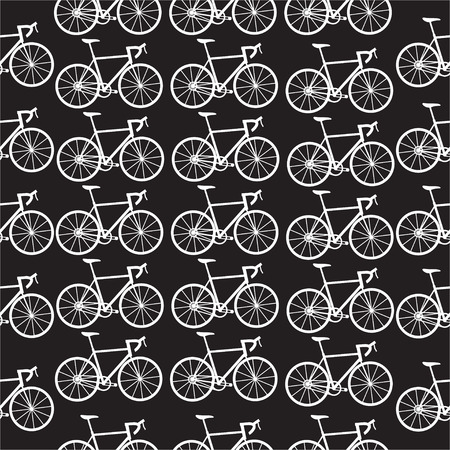 Seamless bicycles pattern. White icons on black background. Sport printのイラスト素材