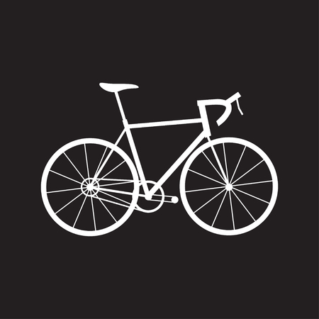 white icon of road bike on black backgroundの写真素材