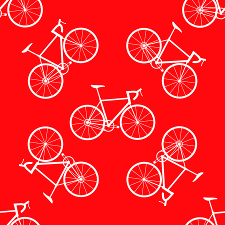 Seamless bicycles pattern. White icons on red background. Sport printのイラスト素材
