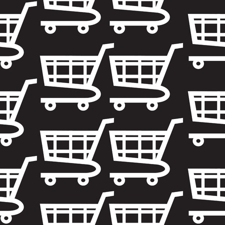 White shopping cart icons seamless pattern on black backgroundのイラスト素材