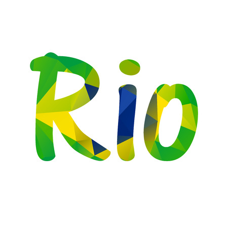 Low polygonal text Rio in colors of the Brazilian flag with clipping mask isolated on white backgroundのイラスト素材