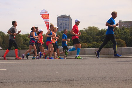 Pacemaker lead group runners . Moscow Music Half Marathon August 14, 2016のeditorial素材