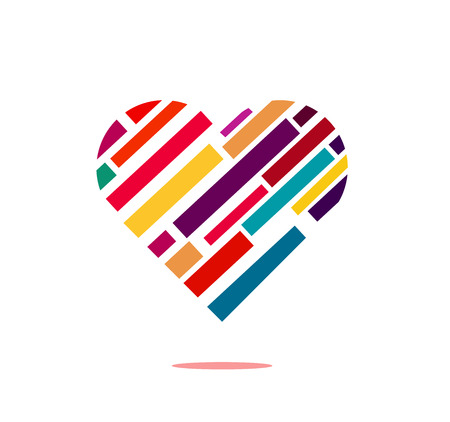 Simple web icon , heart illustration with parallel diagonal colorful Lines texture isolated on white backgroundのイラスト素材