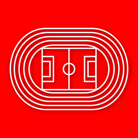 Stadium with running track white vector icon isolated on red backgroundのイラスト素材