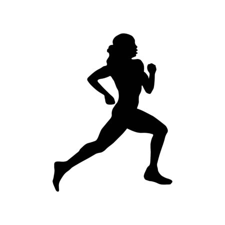 Running girl black silhouette isolated on whiteのイラスト素材