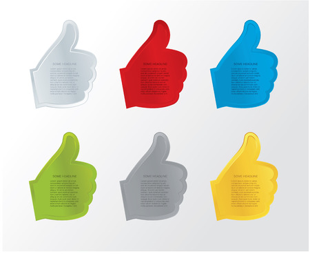 Vector hand gesture label with space for your content. Effective communication with costumer. Six simple hands in different colors. のイラスト素材