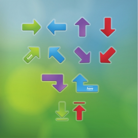Basic vector arrows. Beveled vector buttons in modern design. Simple basic arrows in popular colors. Editable, sizable buttons for your website or presentation.のイラスト素材