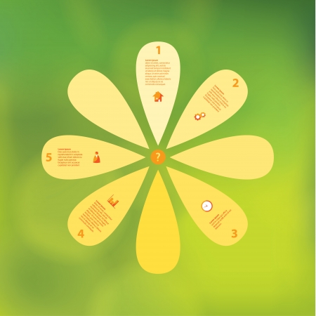 Info-graphic template. Colorfully flower in grass. 1-7 choices, or steps. Creative template for your presentation.  Fresh summer motive.のイラスト素材