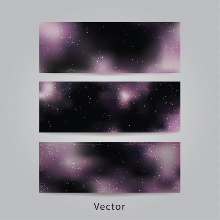 Universe vector banners. Three different banners - space backgrounds for website or presentation. Banners with purple Milky Way.のイラスト素材