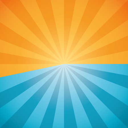 Halved blue orange sun burst background. Centered radial background. Vector illustration.のイラスト素材