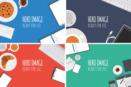 editable banners - images made from stationery objects typical for graphic studio and office. Ready for use.のイラスト素材